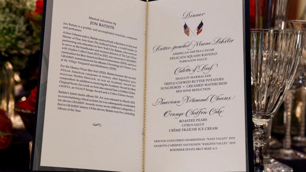 The dinner program and menu for Thursday evening's State Dinner in honor of French President Emmanuel Macron and his wife Brigitte Macro