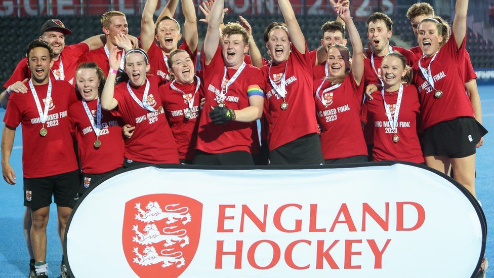 The University of Bristol Hockey team cheering after their win