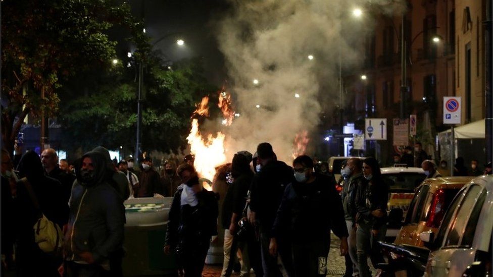 Clashes during protests in Naples against coronavirus restrictions, 23 October 2020