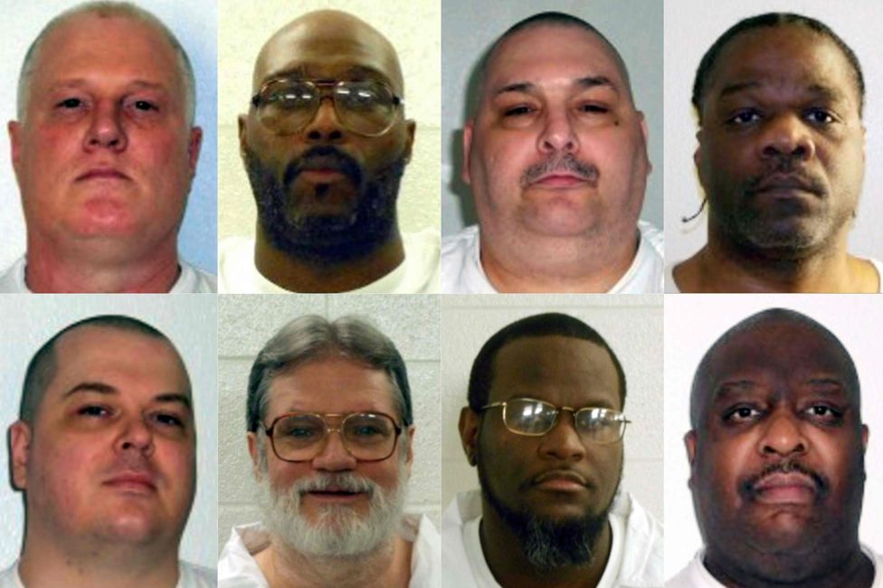 This combination of pictures obtained from the Arkansas Department of Correction and created on March 17, 2017 shows death row inmates (L-R, top) Don William Davis, Stacey Eugene Johnson, Jack Harold Jones and Ledelle Lee; (L-R, bottom) Jason F. McGehee, Bruce Earl Ward, Kenneth D. Williams and Marcel W. Williams