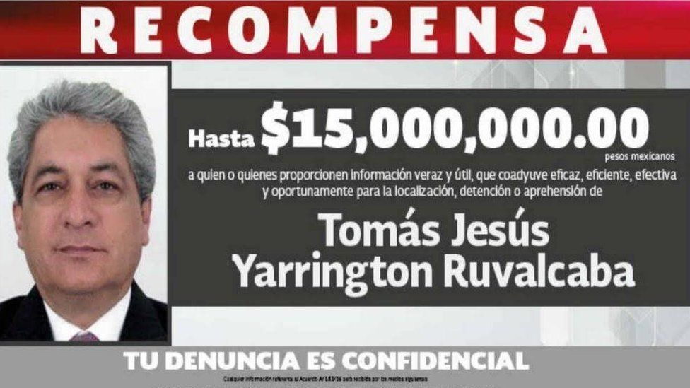 A poster offers a 15m-peso reward for information leading to the arrest of Tomás Yarrington