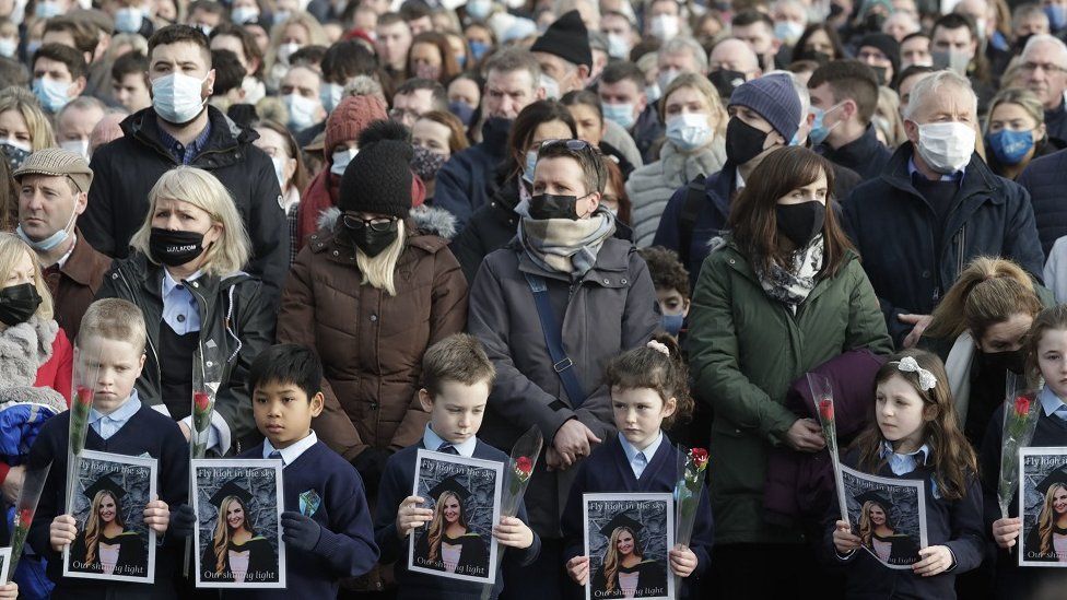 School children that were taught by Ashling Murphy outside St Brigid's Church