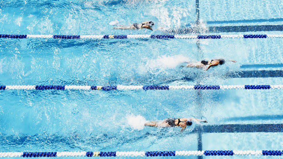 Generic pic of young female swimmers competing, unidentified