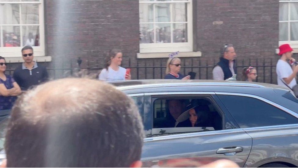 Prince Harry and Meghan, Duchess of Sussex seen in the back of a car in London o n2 June, 2022