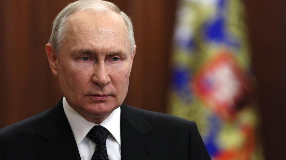 Russian President Vladimir Putin delivers a televised address to the nation in Moscow, Russia, 24 June 2023