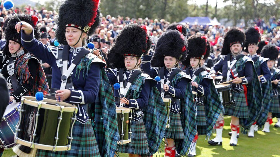 Scottish kilts on drummers at the Highland Games