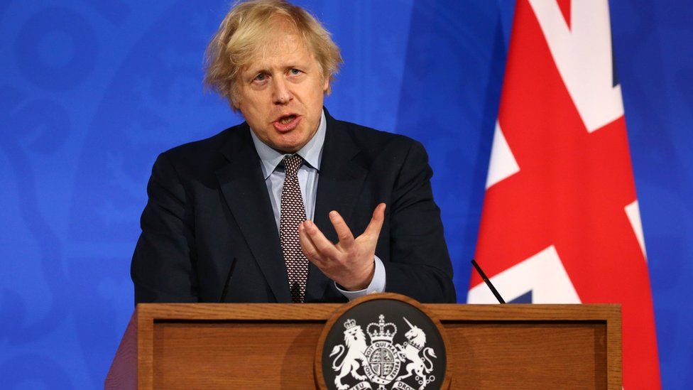 Boris Johnson speaks at Monday's Downing Street news conference