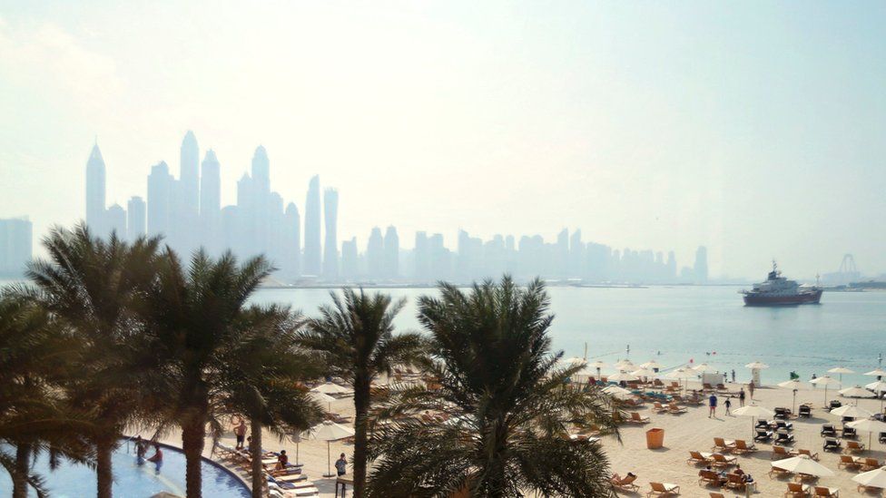 Dubai skyline, seen from the Palm Beach hotel