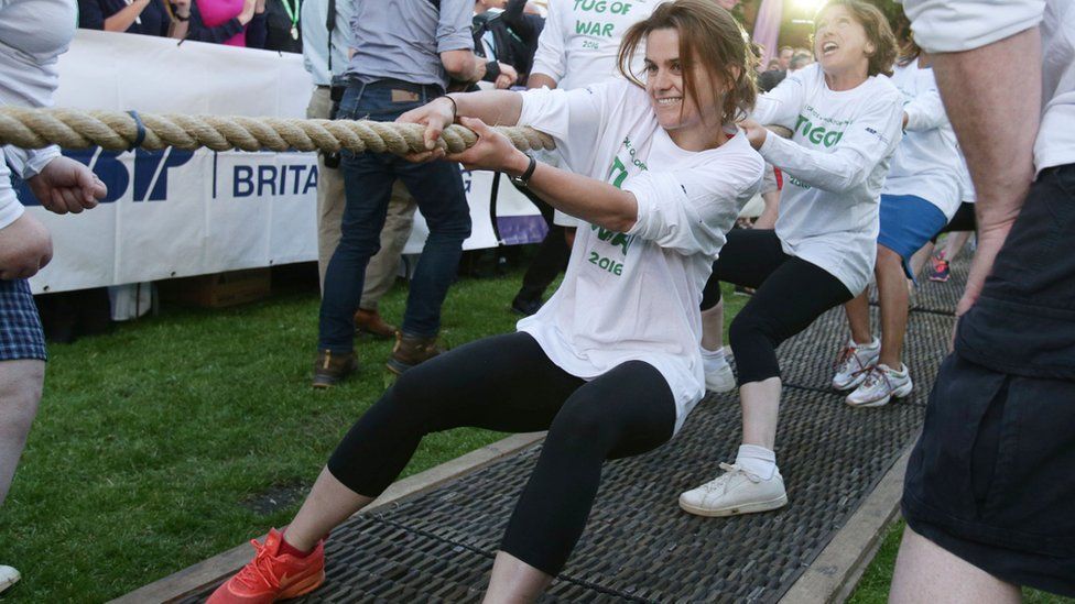 Jo Cox taking part in the Lords v Commons tug of war
