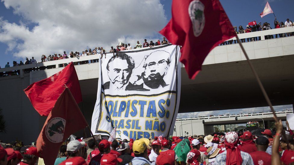 Supporters of Brazil's President Dilma Rousseff march in Brasilia