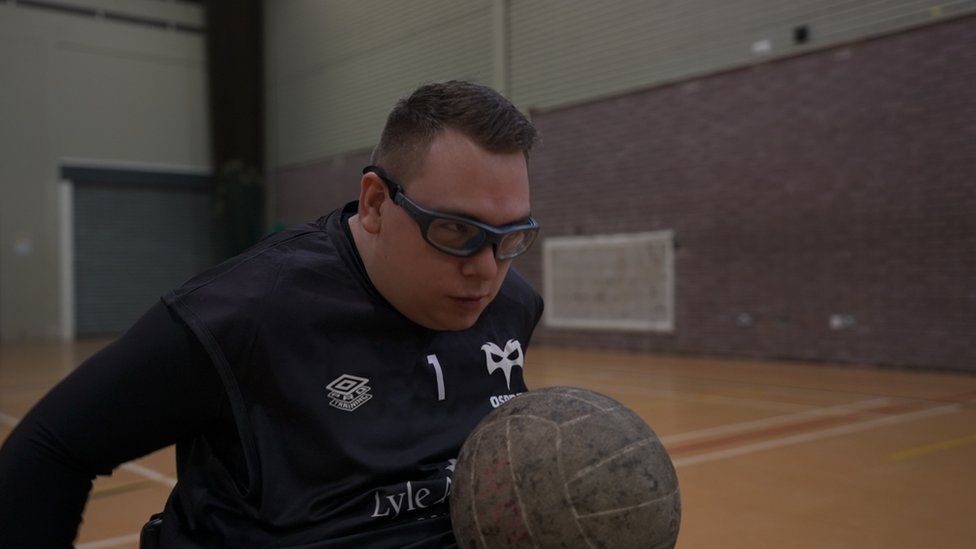 Kyron Bishop playing wheelchair rugby