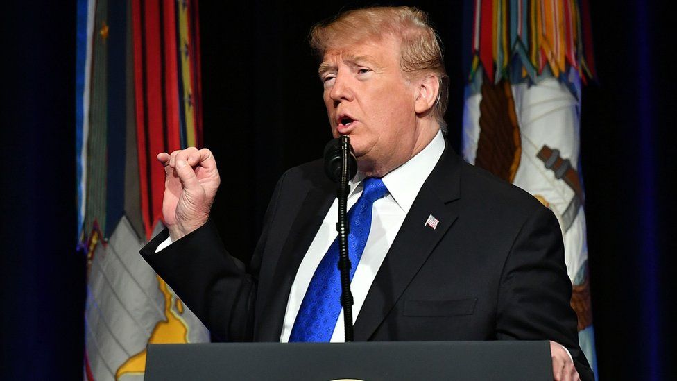 US President Donald Trump speaks during the Missile Defense Review announcement at the Pentagon