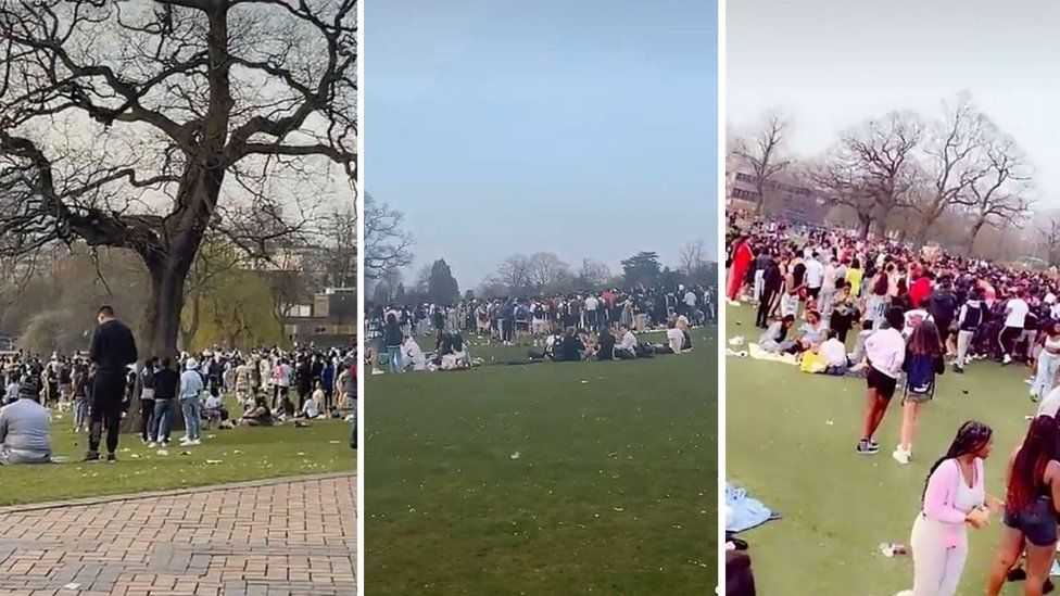 Photos of gatherings at Cannon Hill Park in Birmingham shared on social media
