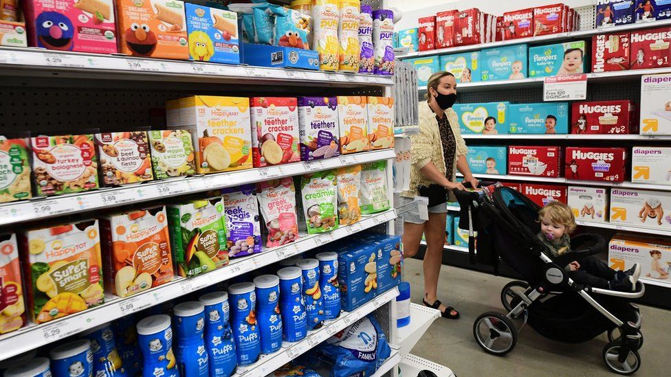 Teething products for developing babies are displayed at a Target department store in Hollywood, California on September 2, 2021