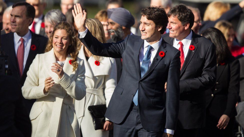 Trudeau and his wife Sophie Gregoire-Trudeau arrive at the ceremony
