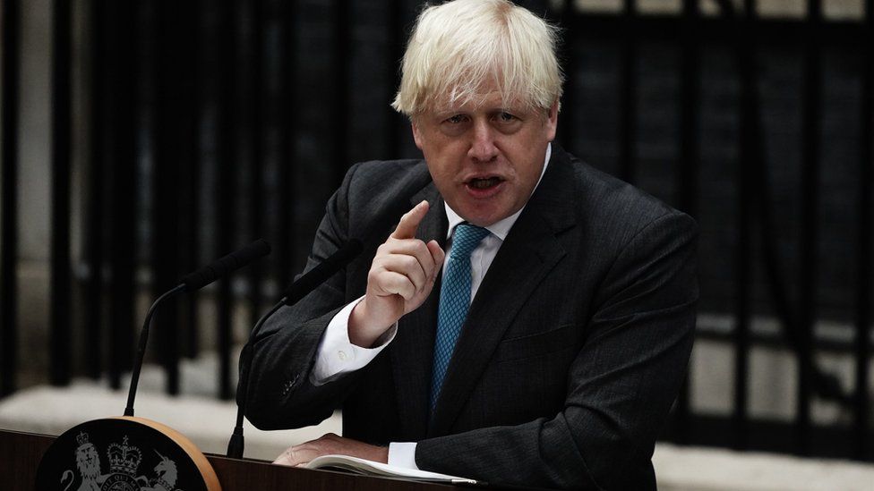 Boris Johnson makes a speech outside No 10 Downing Street before he formally resigns as prime minister