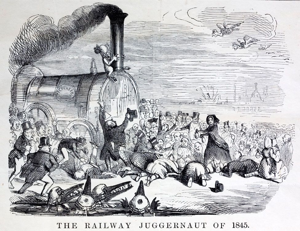 A cartoon satirising the Railway crisis of 1845