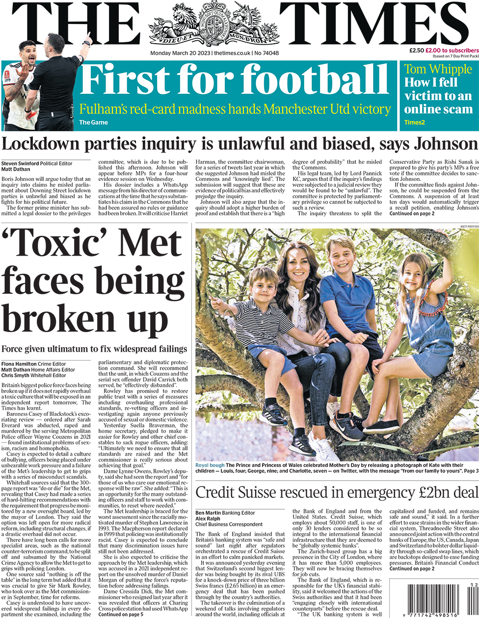 The Times front page