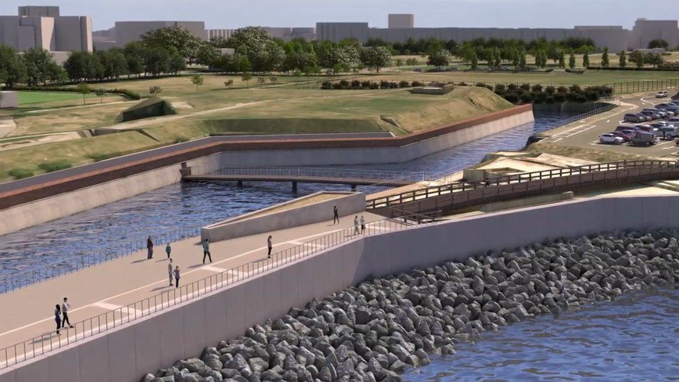 An artist's impression of planned defences at Long Curtain Moat - from the council's video