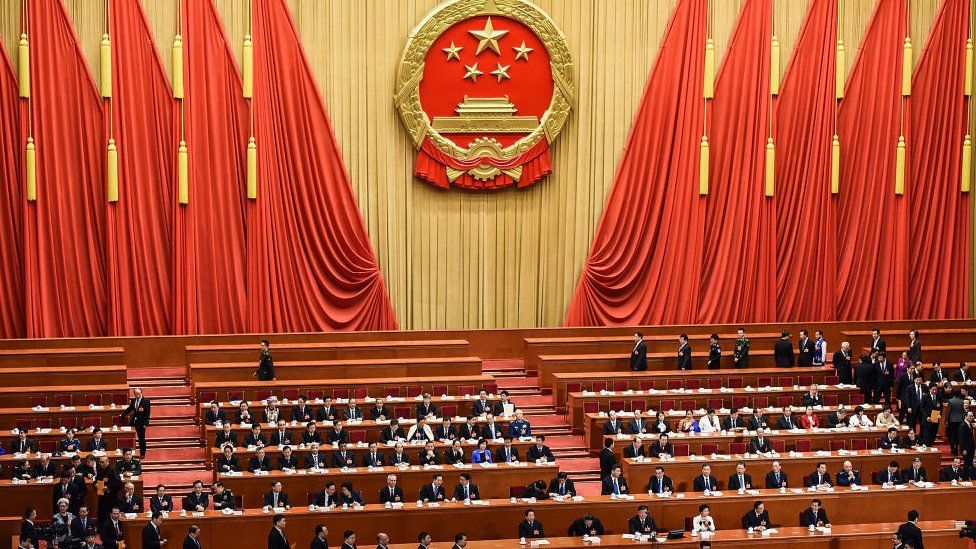 A general view of the Great Hall of the People during the vote of the seventh plenary session of the 13th National People's Congress