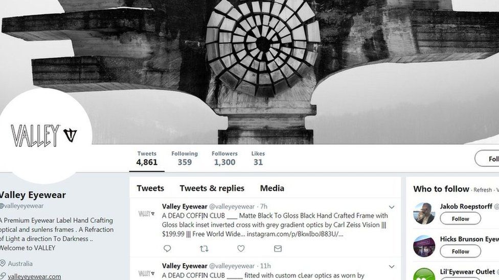 Twitter page of Valley Eyewear