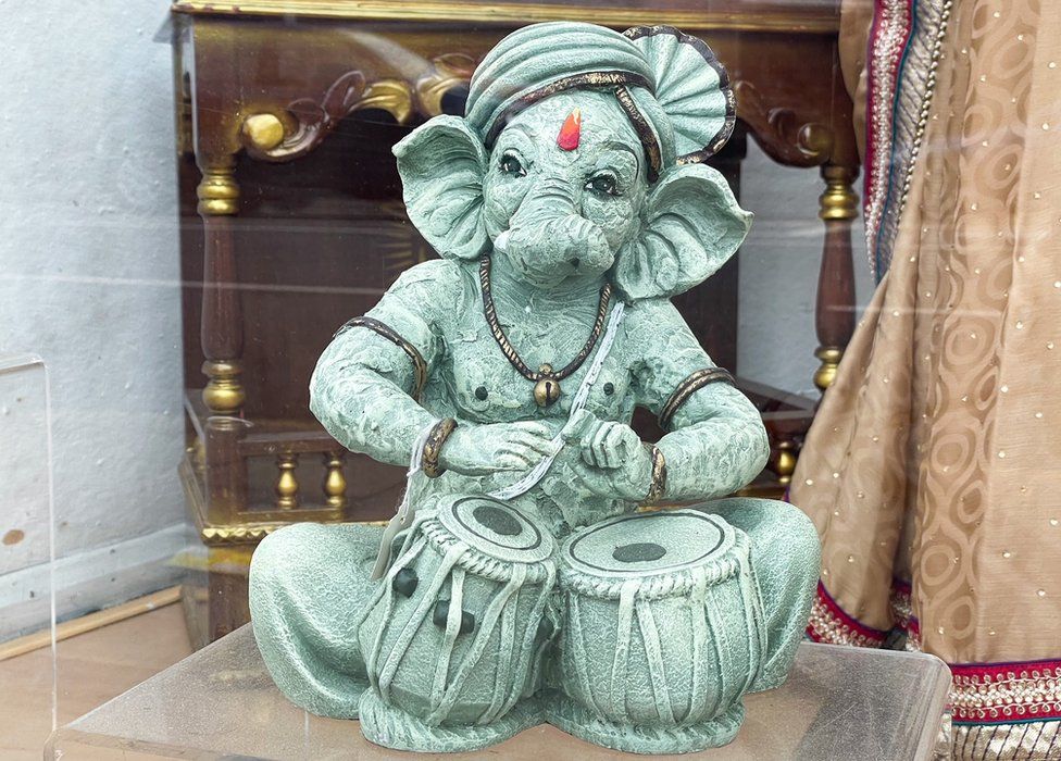 Ganesha idol in the Milans shop window on Belgrave Road