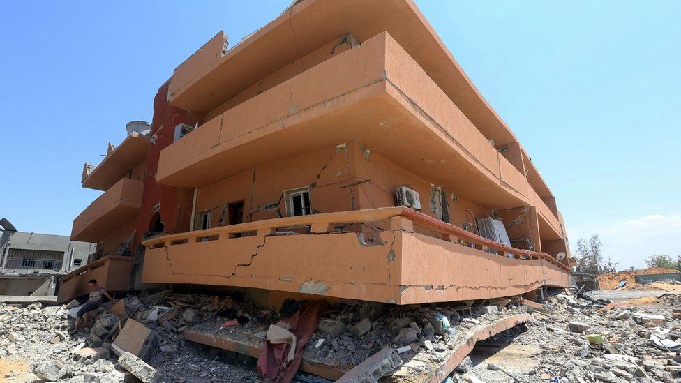 A partially demolished building located near the Yarmouk military compound, controlled by the GNA forces, south of the Libyan capital Tripoli, following air strikes - July 2019