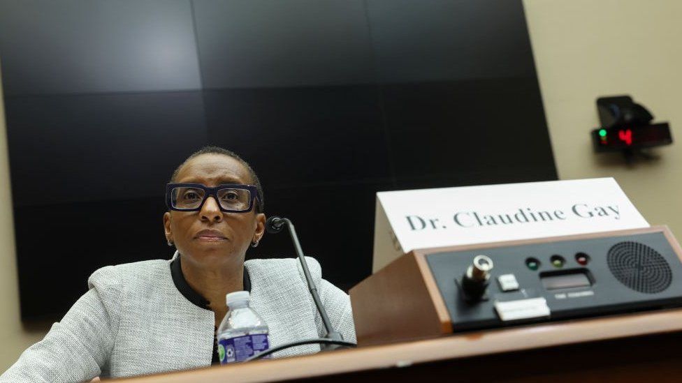 Dr. Claudine Gay, President of Harvard University, testifies before the House Education and Workforce Committee at the Rayburn House Office Building on December 05, 2023 in Washington, DC.