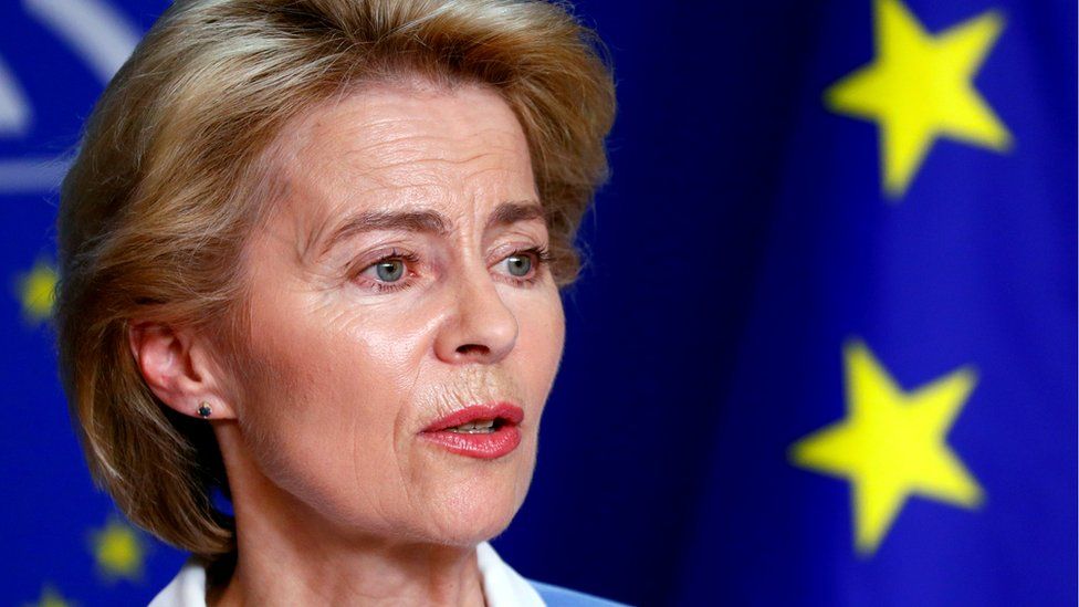 German Defence Minister Ursula von der Leyen briefs the media at the EU Parliament in Brussels, 10 July 2019