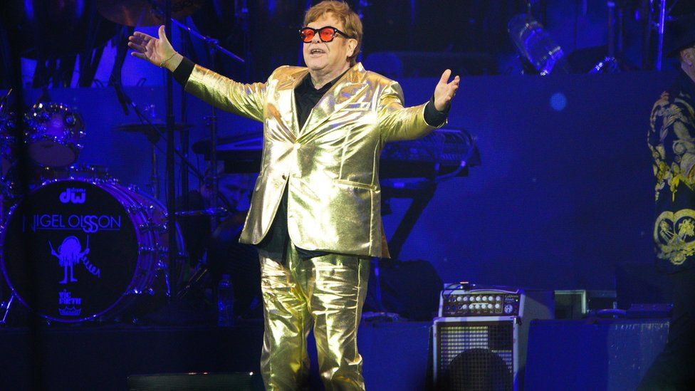 Elton John performing at Glastonbury