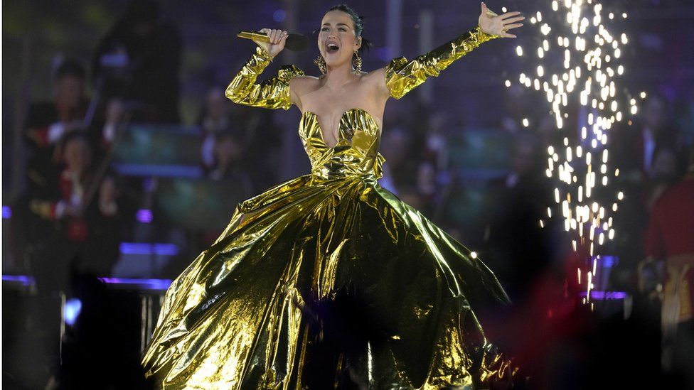 Katy Perry in a gold dress
