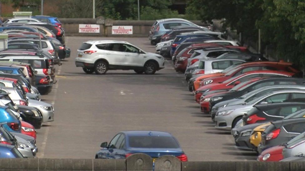 Cars parked at the University Hospital of Wales