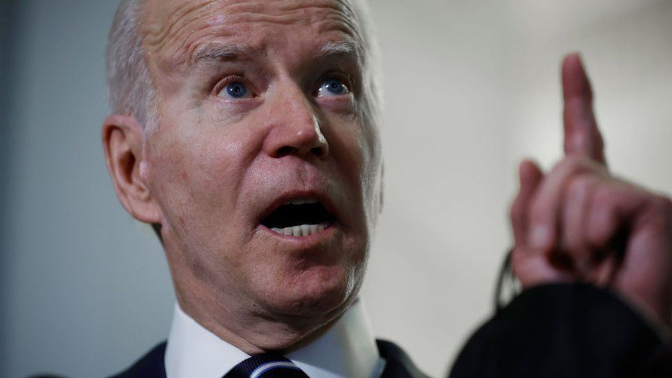 Joe Biden speaks to reporters after a meeting on Capitol Hill