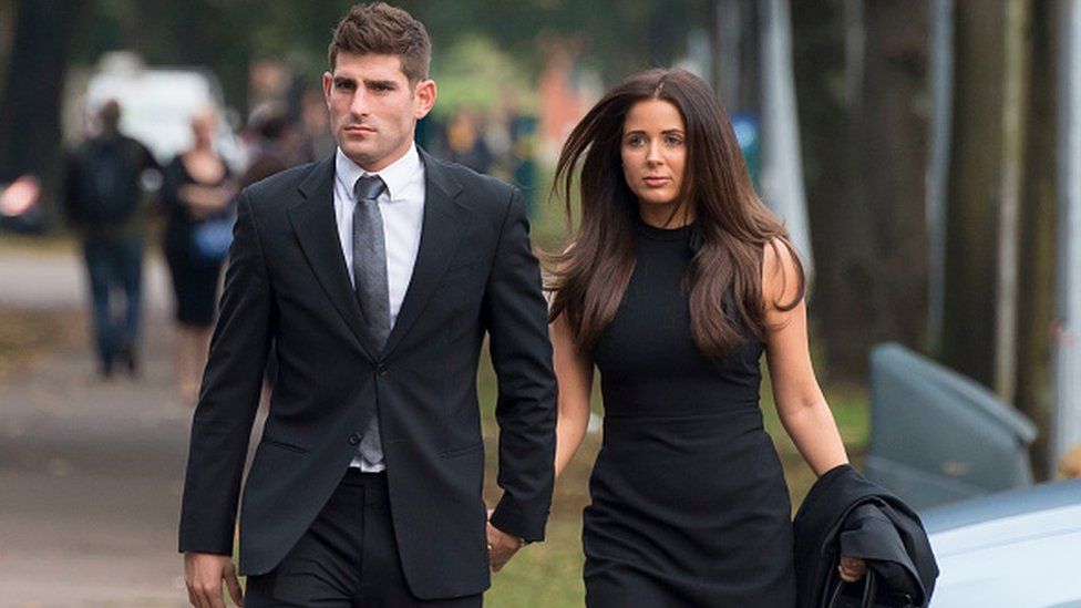 Ched Evans arriving at Cardiff Crown Court with his fiancee Natasha Massey