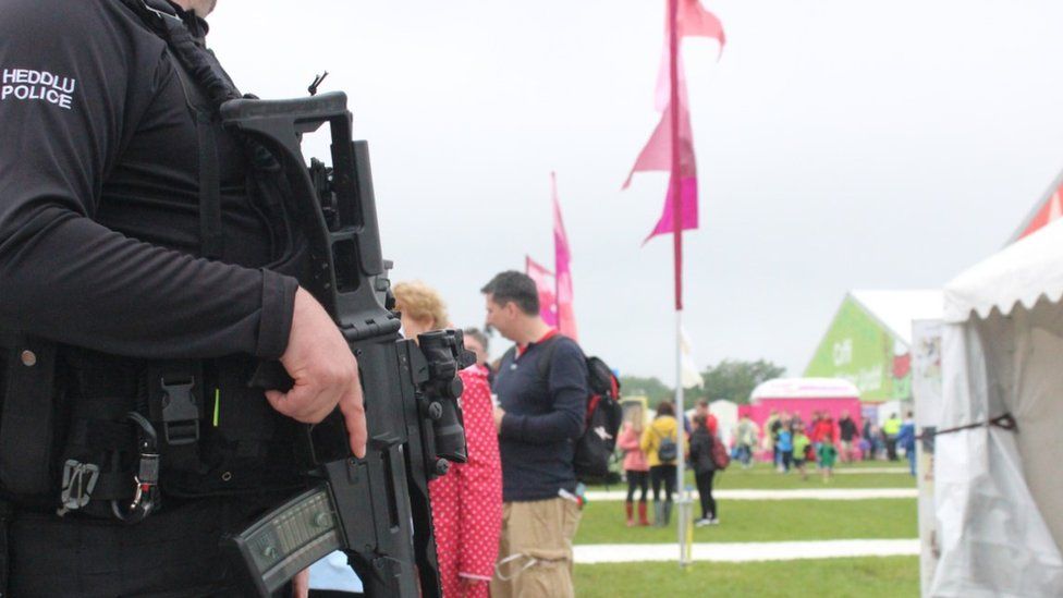 Armed police at the Urdd in Bridgend