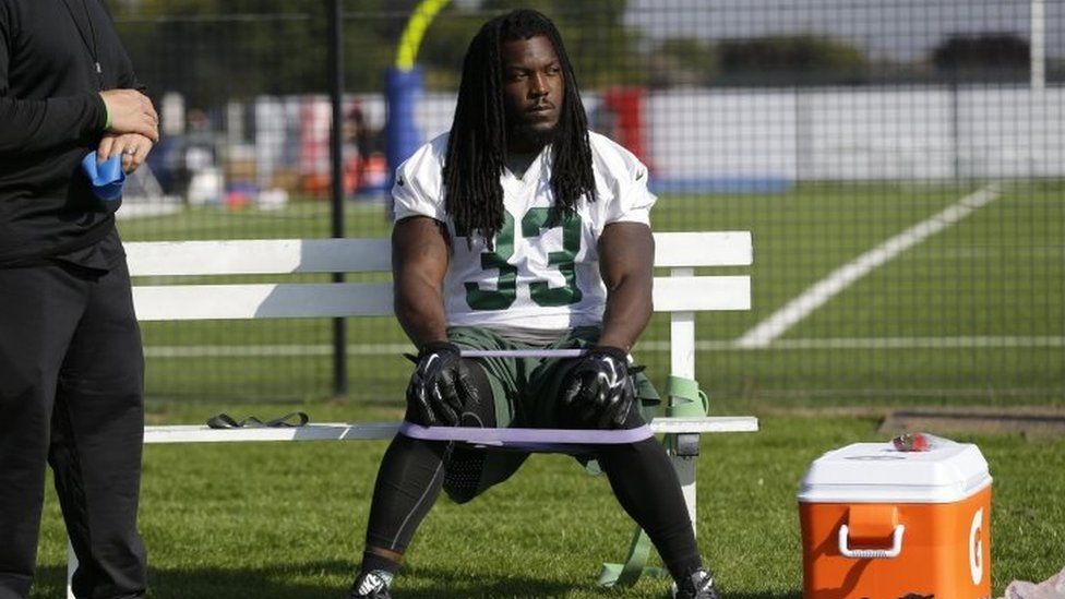 New York jets' running back Chris Ivory during training at London Irish ground in south west London