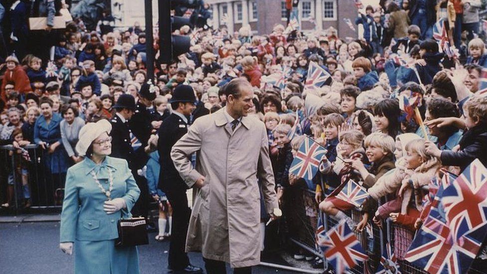 Prince Philip in Hull in 1977