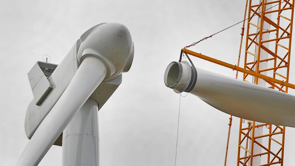A wind turbine being erected