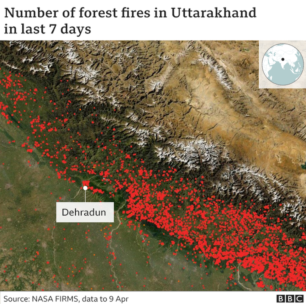 Maps showing the number of forest fires