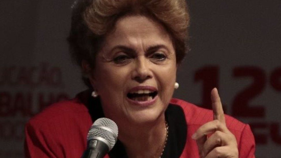 Brazilian President Dilma Rousseff speaks at union meeting in Sao Paulo. Photo: 13 October 2015
