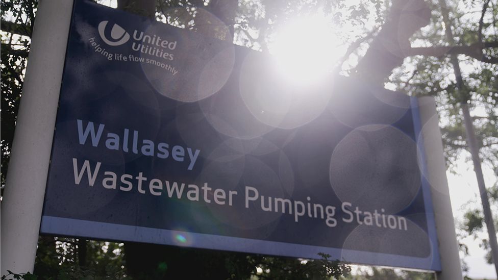 Sign reads: Wallasey Wastewater Pump