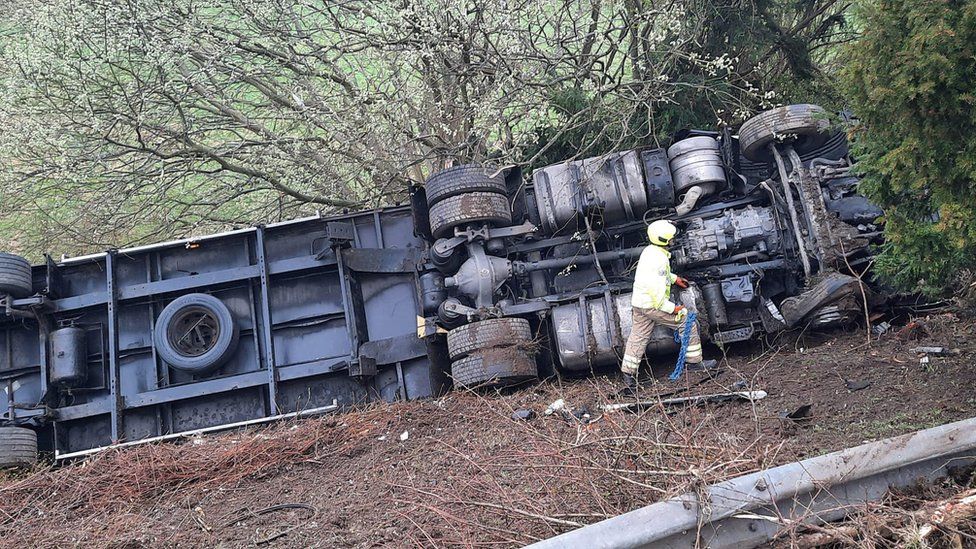 An overturned lorry