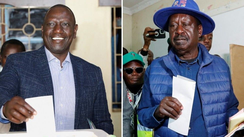 William Ruto and Raila Odinga voting