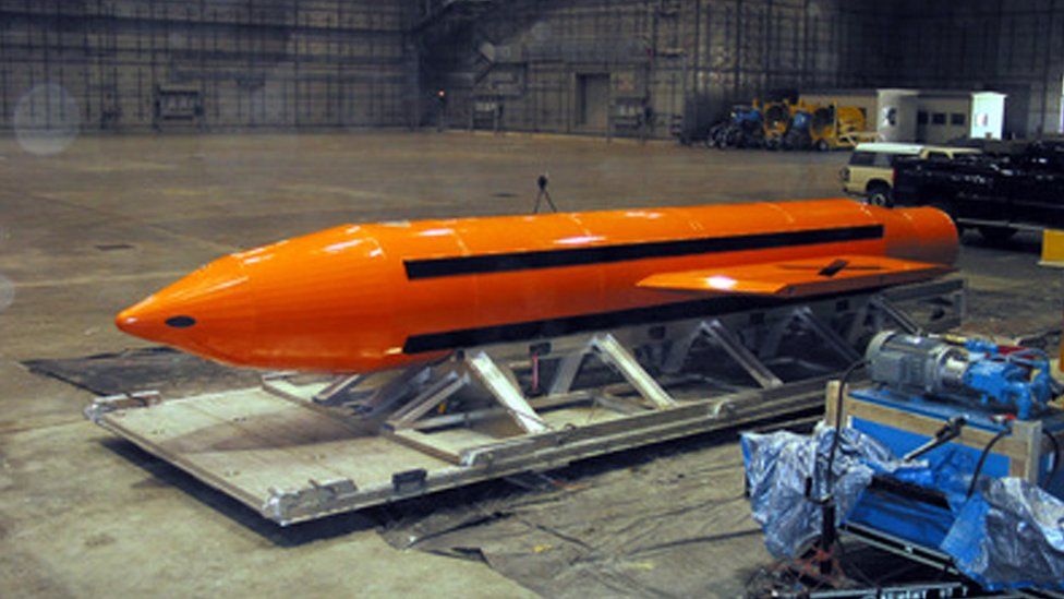 MOAB) weapon is prepared for testing at the Eglin Air Force Armament Center on March 11, 2003 in Valparaiso, Florida
