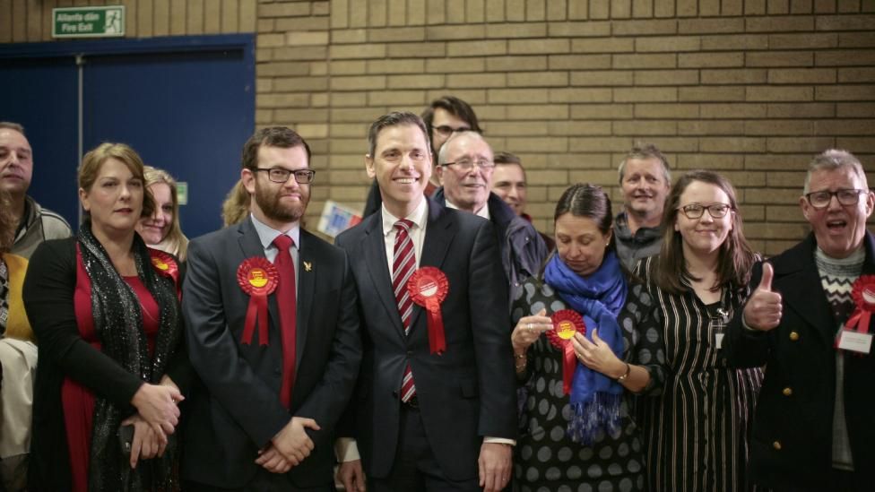 Despite a "difficult" night, Chris Evans and his supporters were all smiles as they celebrated him holding the seat of Islwyn for Labour