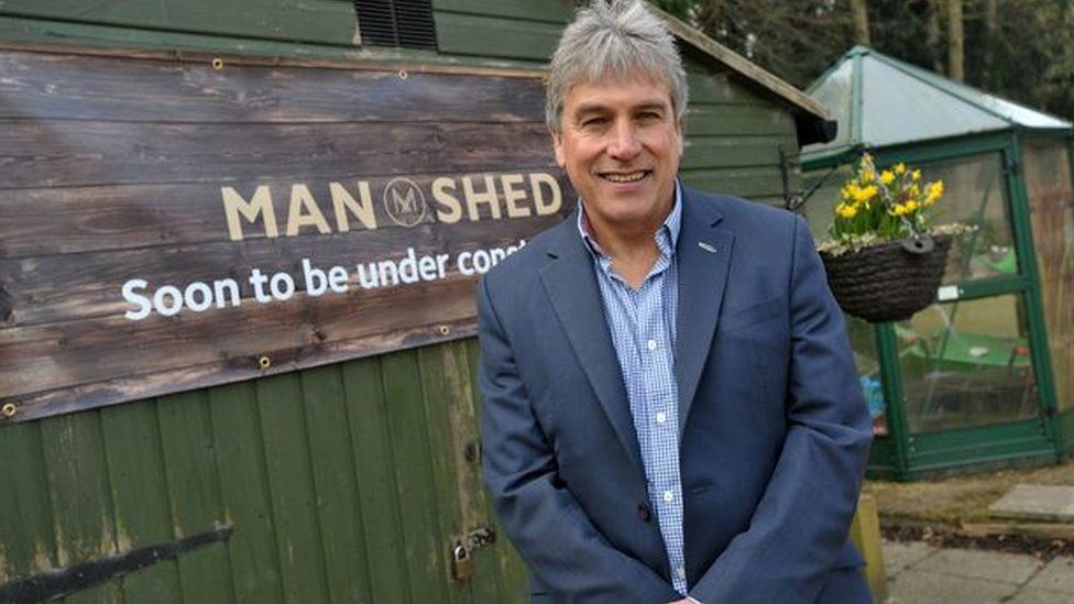 John Inverdale and a shed