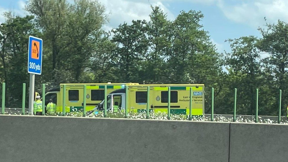 Ambulance on A14 near Brampton