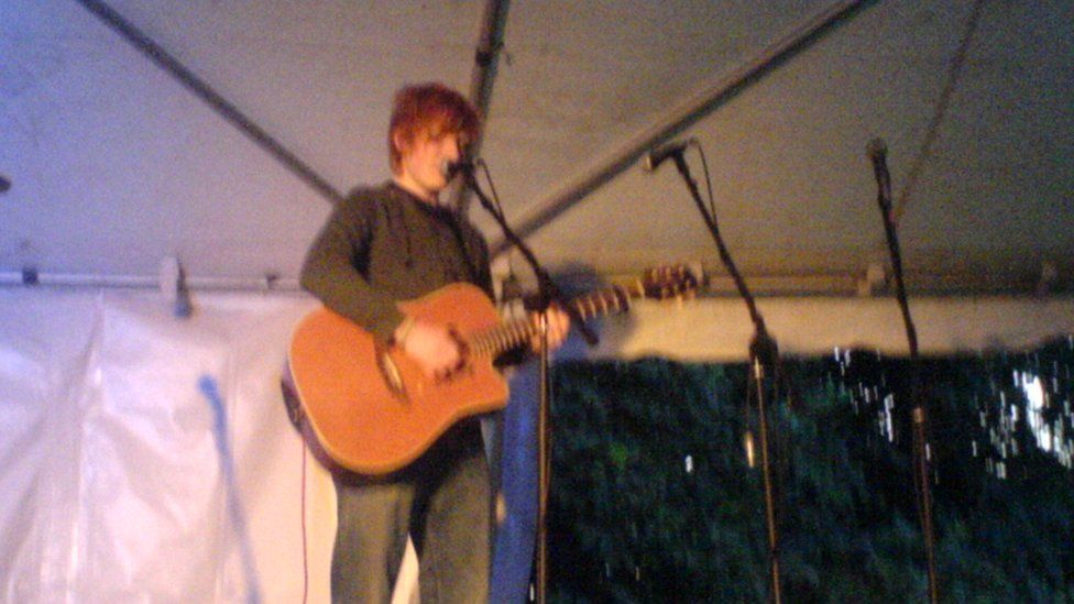 An ever-so-slightly blurry photo Gary took of one of Ed Sheeran's early gigs