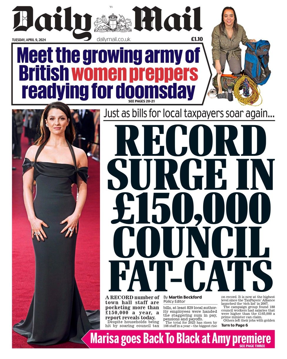 The headline in the Daily Mail reads: Record surge in £150,000 council fat cats