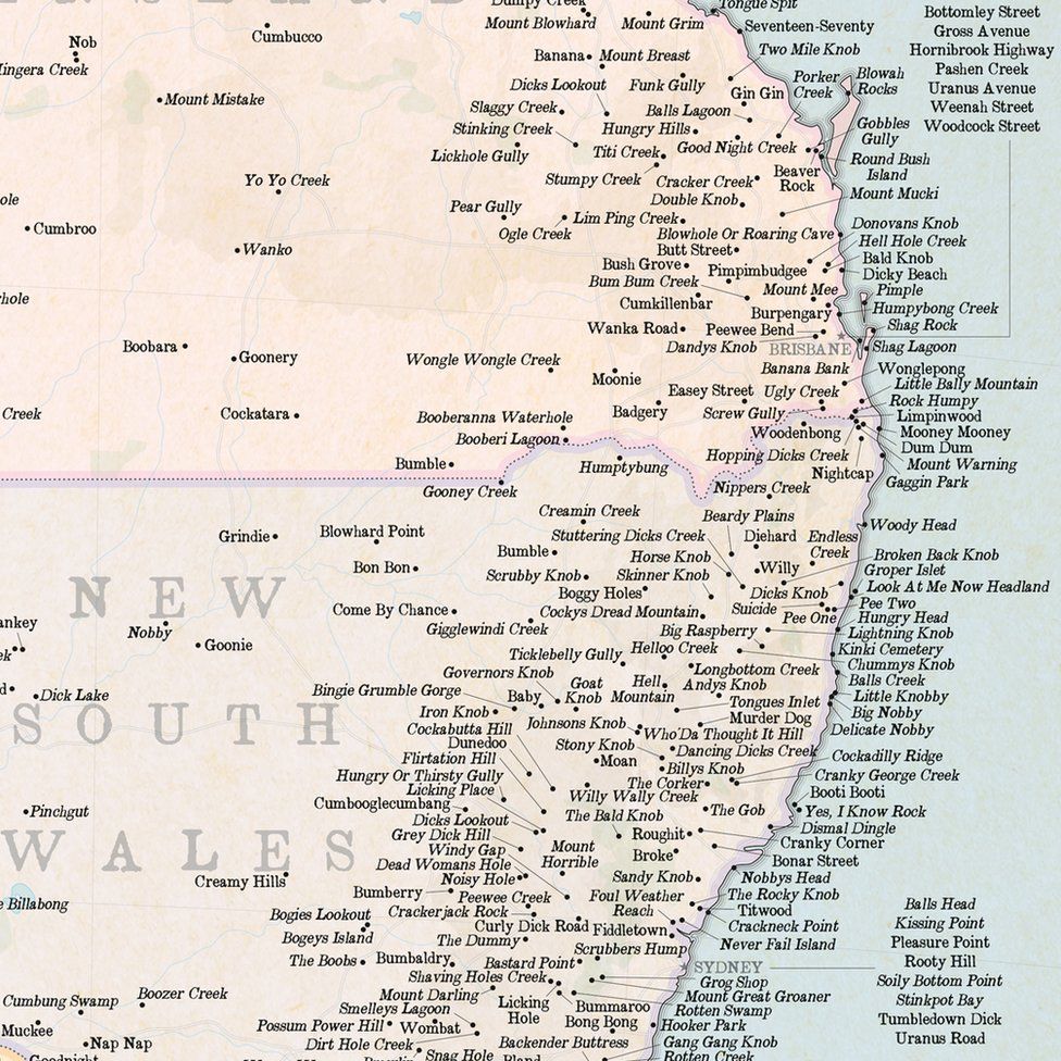 A close-up of New South Wales and Queensland
